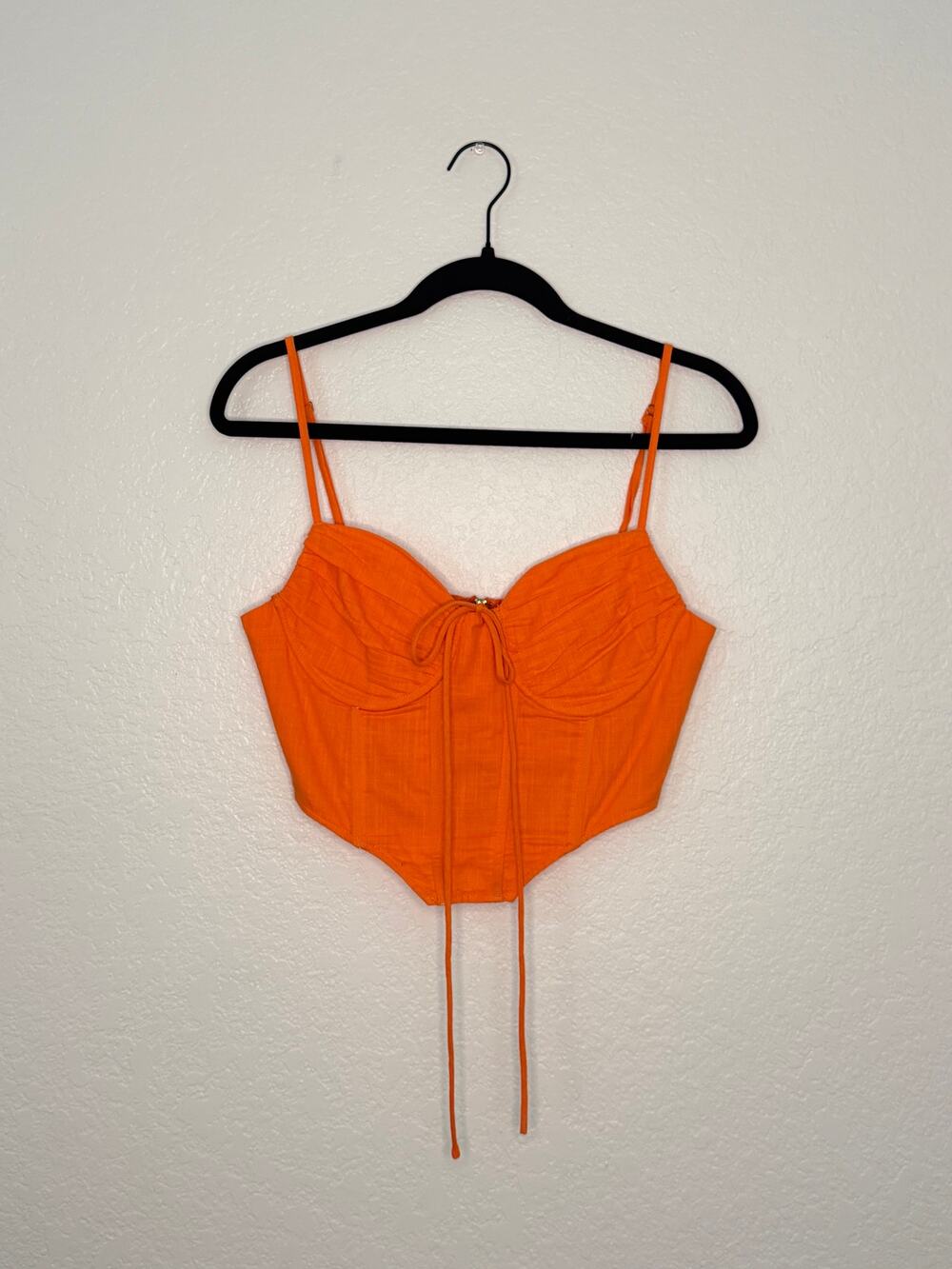 Beginning Boutique Orange Linen Corset‑Style Crop Top – Size 10